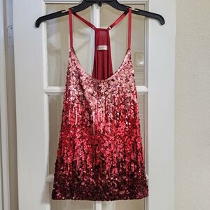 MANER Pink Red Ombre Sequin Dress XL Racerback Party Tank